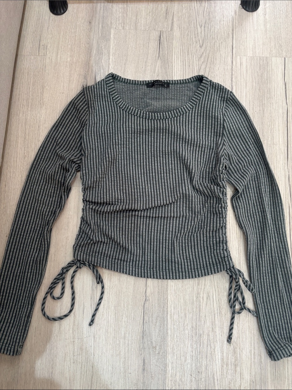 Final Touch Olive Green & Black Striped Side-Tie Long Sleeve Top